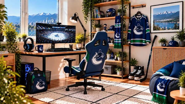 Inspirație pentru colțul de lucru al unui suporter Vancouver Canucks