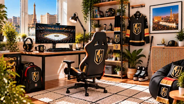 Inspirație pentru colțul de lucru al unui suporter Vegas Golden Knights